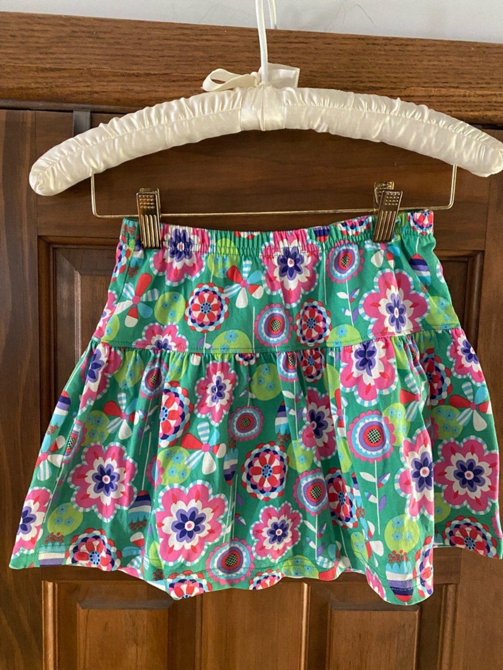 Hanna Andersson Green Floral Circle Skort with Pink & Purple Accents